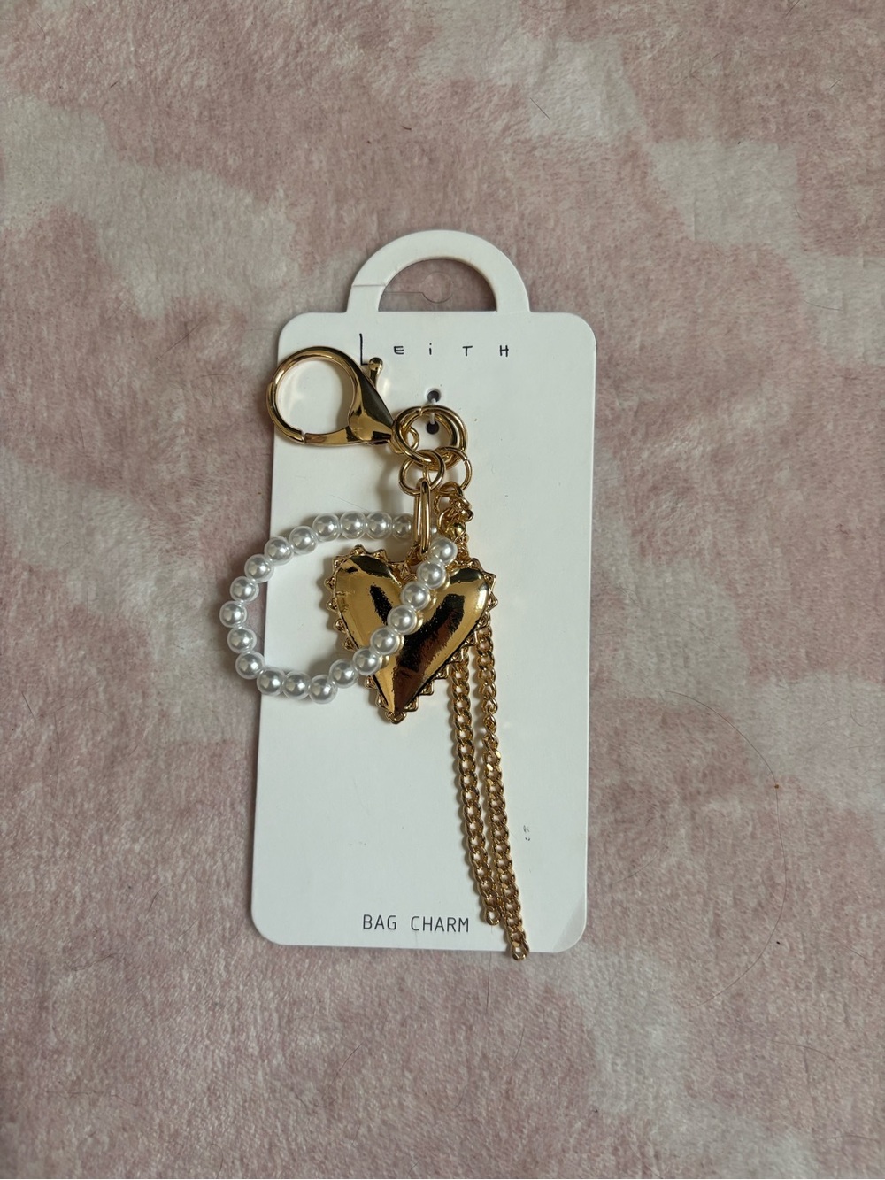 Leith Gold and Pearl Heart Bag Charm
